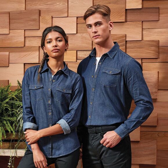 Premier Womens/Ladies Jeans Stitch Denim Shirt / Indigo Denim - Picture 5 of 6